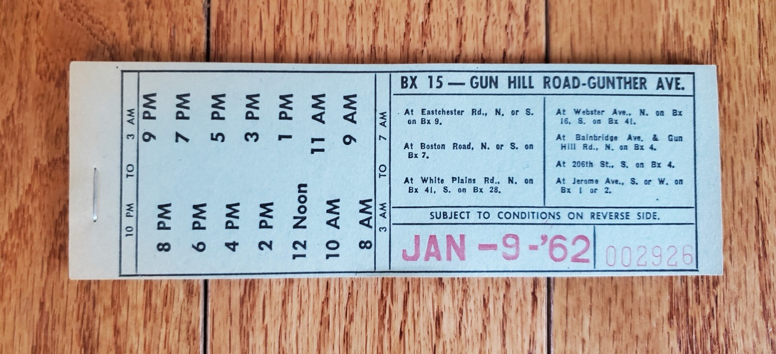 1962 MABSTOA BUS TRANSFER TICKET BOOK BX15 GUN HILL RD GUNTHER BRONX NY NYCTA