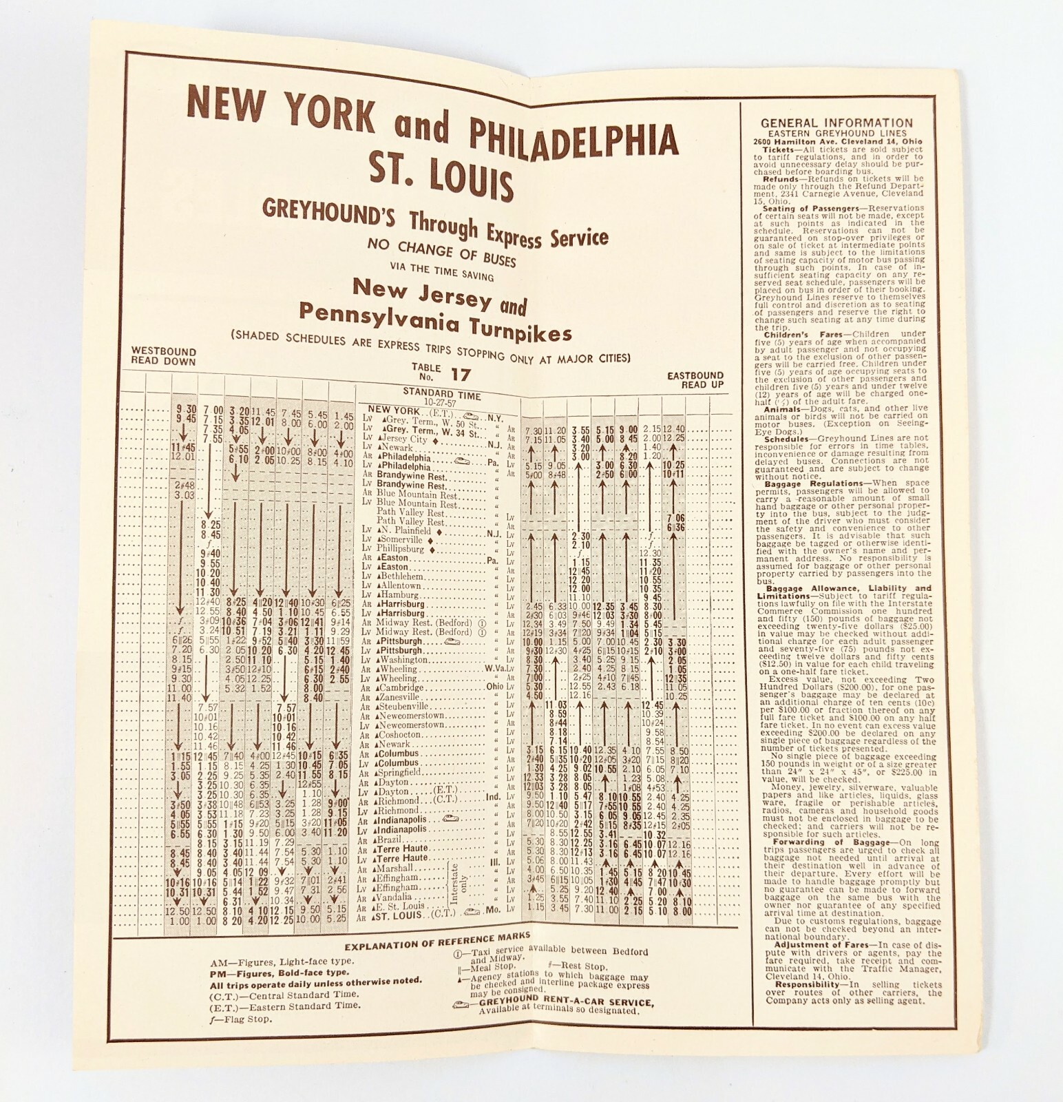 Eastern Greyhound New York St Louis Time Table Brochure 1957 17