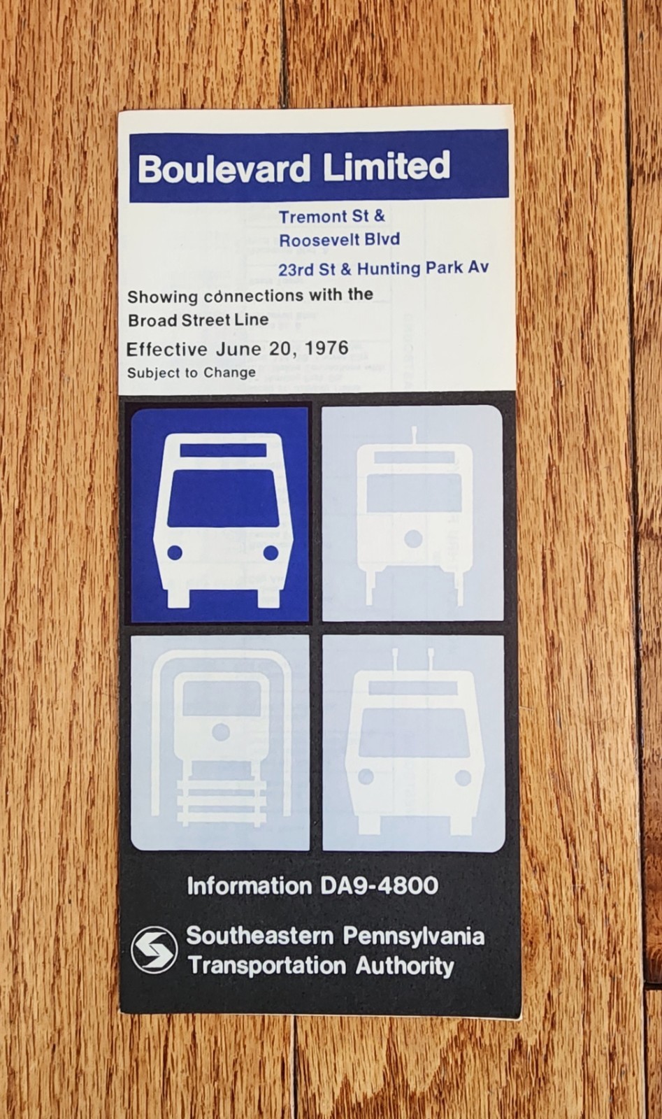 1976 SEPTA BUS TIME TABLE BOULEVARD LIMITED PHILADELPHIA PA
