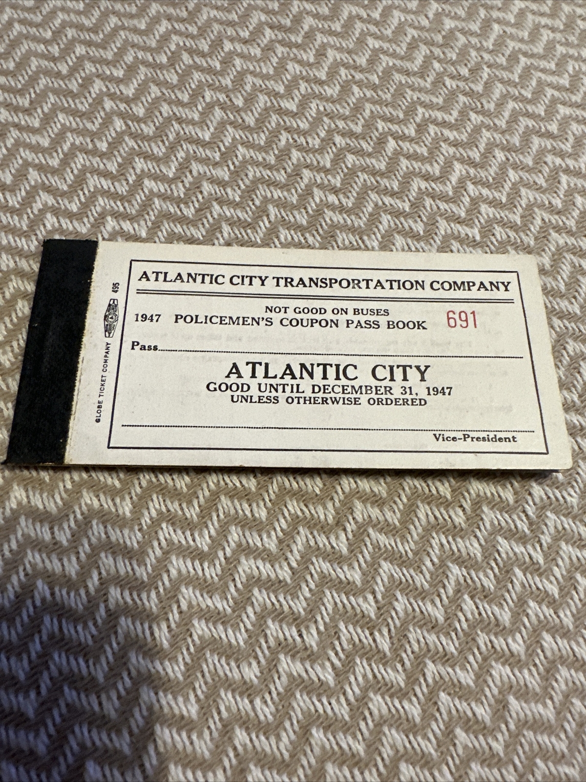 Vintage-1947-Atlantic City Transportation Company-POLICEMEN’S COUPON PASS BOOK!!