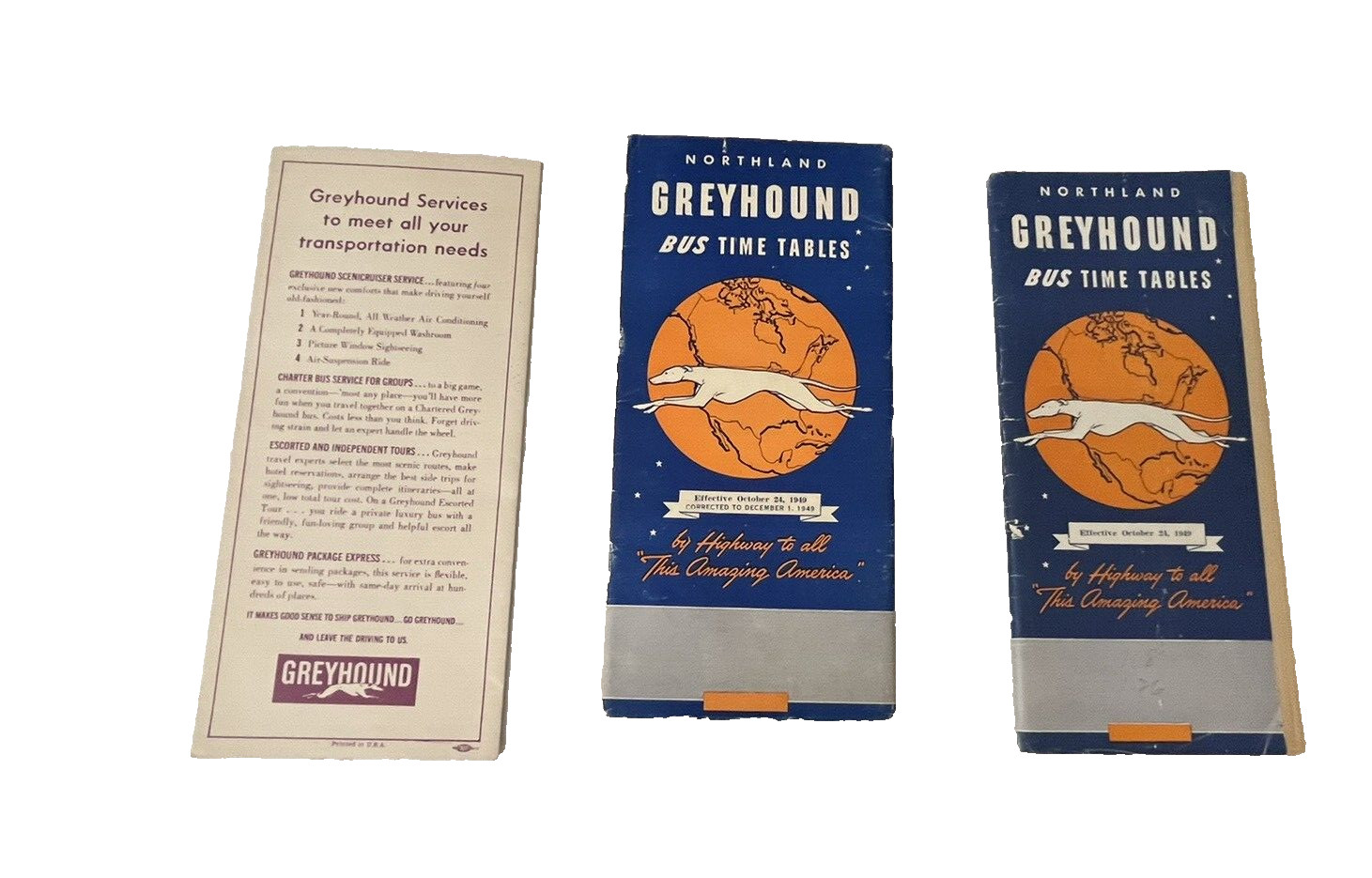 Greyhound Bus LOT of 3 Timetable 1949 1972 Northland Travel Tourism Vintage