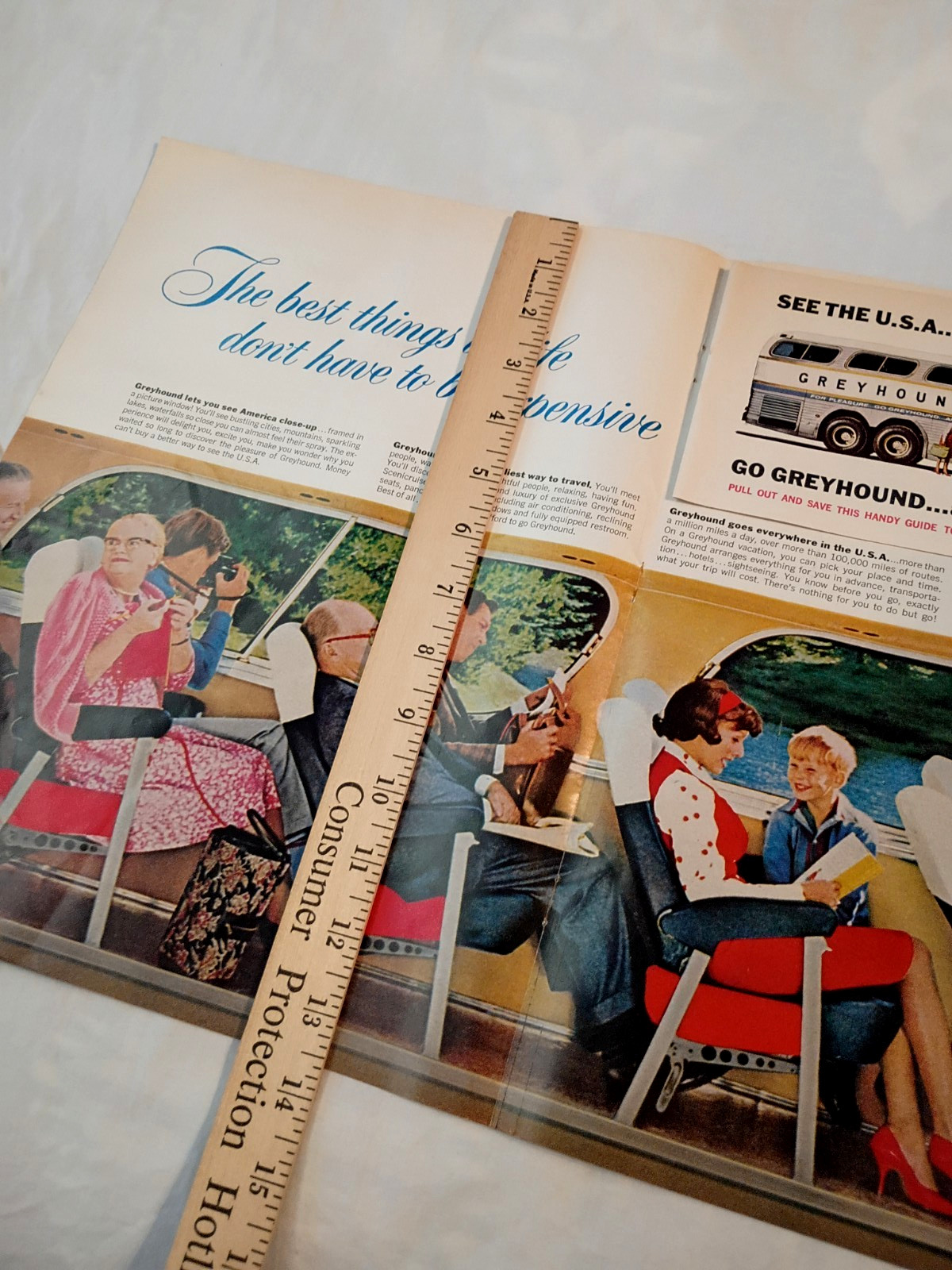 Vintage 1965 Greyhound Bus Print Ad Center Page Ad W/ Insert From Life Magazine
