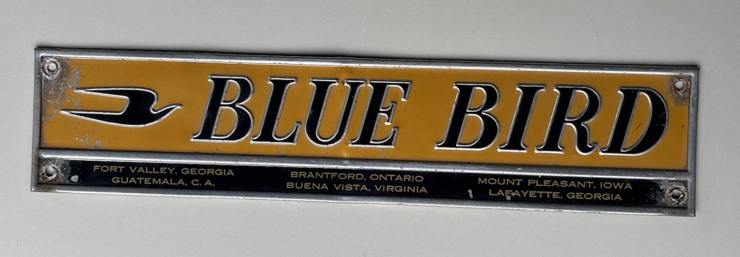 Vintage Blue Bird School Bus Aluminum Metal Sign Badge Emblem Plaque 15″ x 3.25″