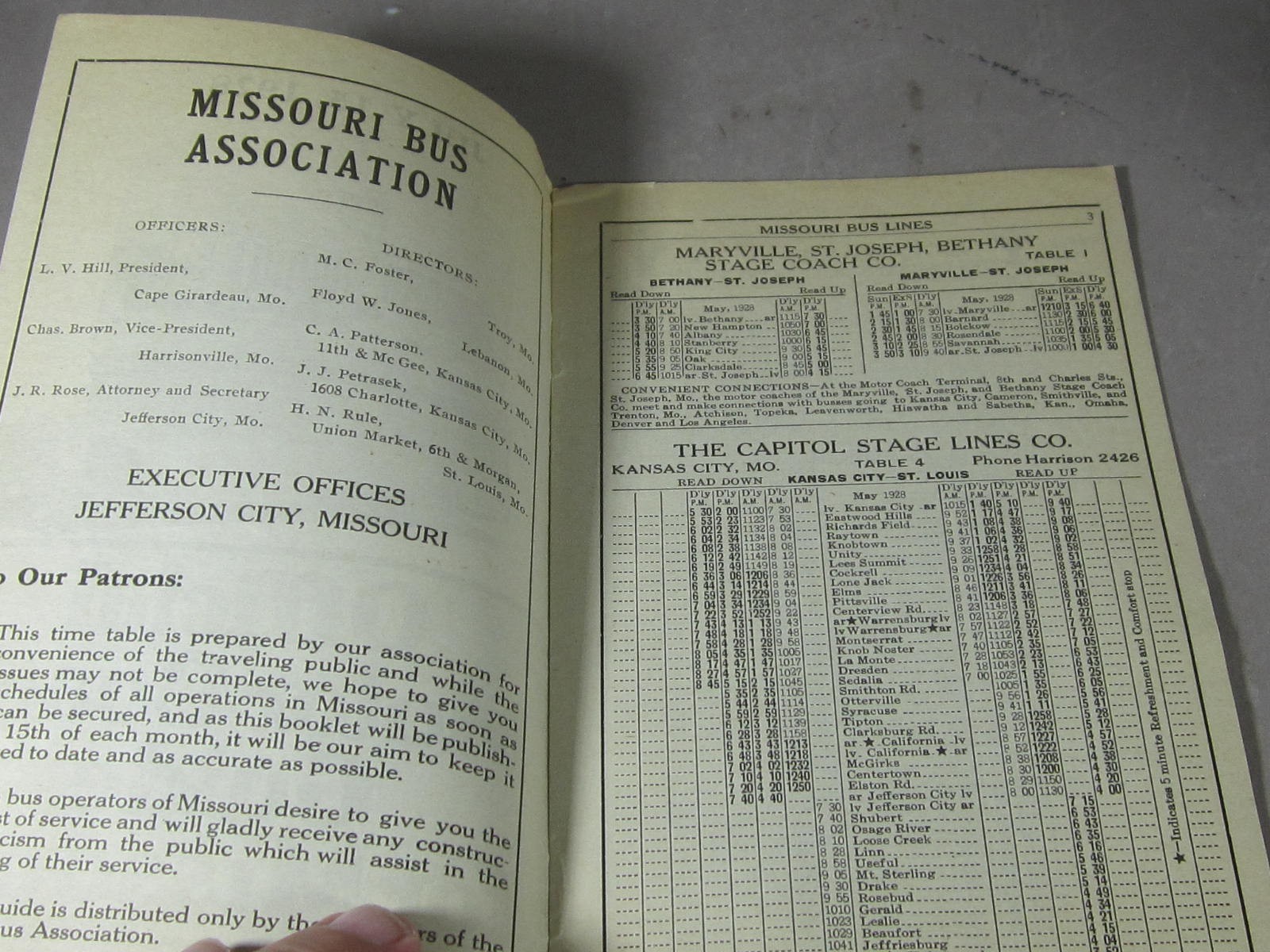Russell’s Motor Coach / Bus Guide for Missouri 1928