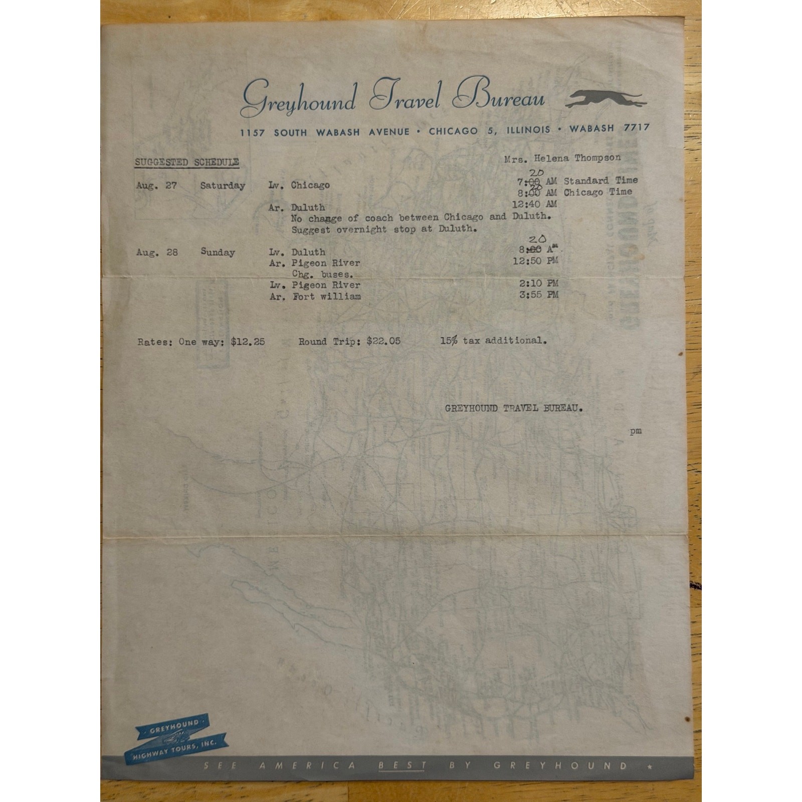 Vintage Greyhound Lines Route Map Brochure Chicago Travel Ephemera USA 1940s