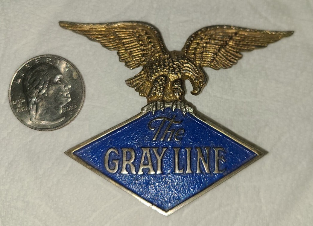 Antique Greyhound The Gray Line Hat Badge Pinback Greyhound Bus Lines