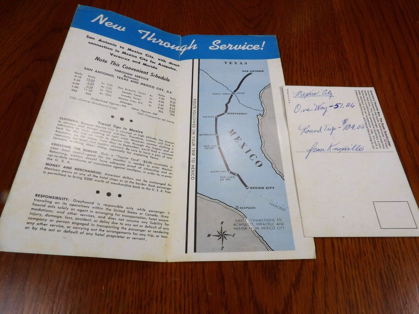 Vtg MCM Greyhound Bus Super Scenicruiser Mexico Travel Brochure & Postcard