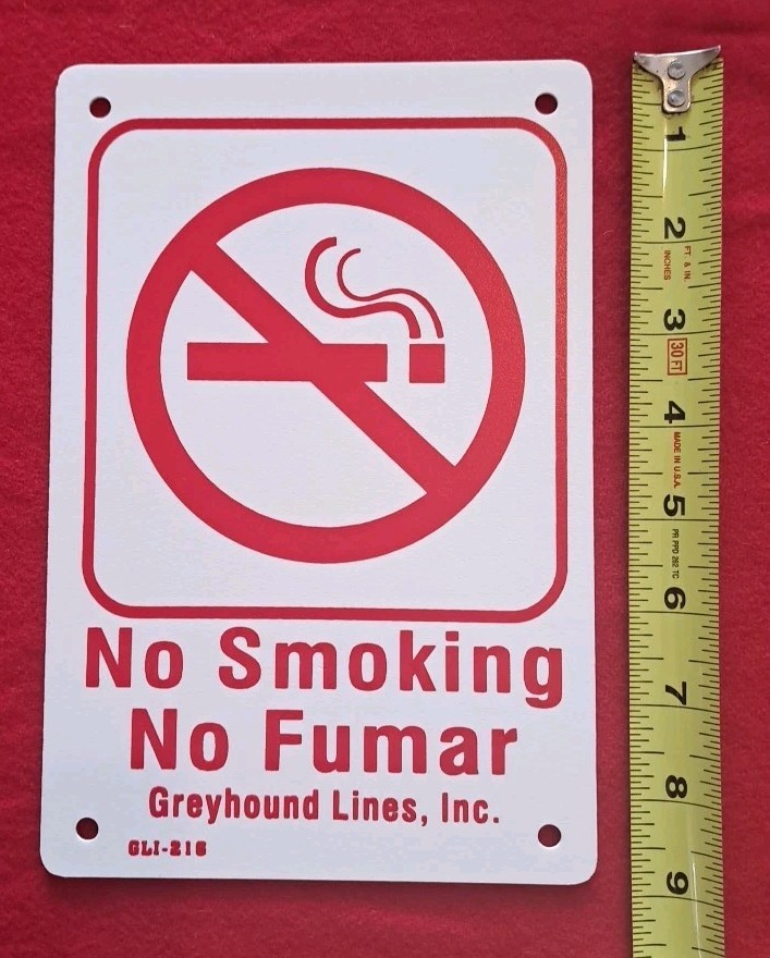 Greyhound Bus Lines No Smoking Sign c1980s New in plastic Vintage REAL