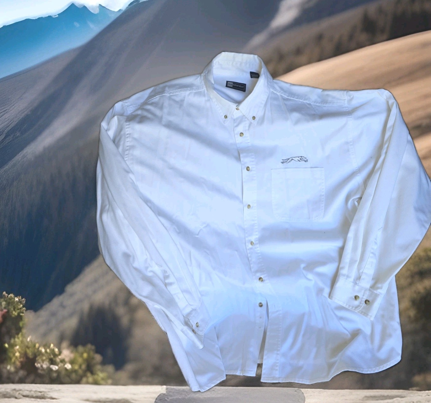 Greyhound Bus Mens White Shirt XXL 100% Egyptian Cotton Long Sleeve Shirt