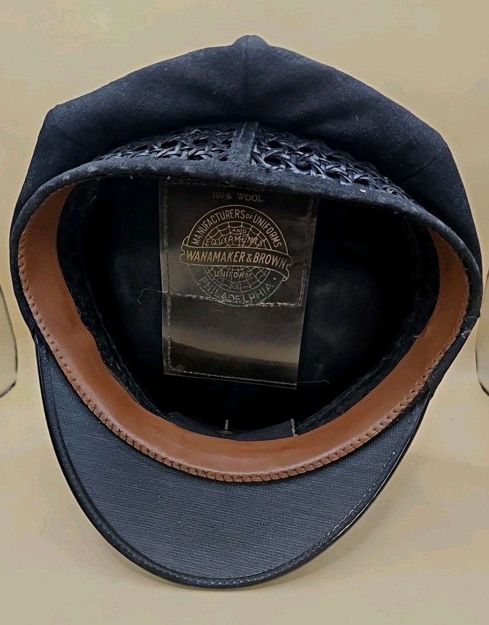 Nice Vintage Wool Yellow Cab Hat By Wanamaker & Brown Philadelphia w/ Emblem