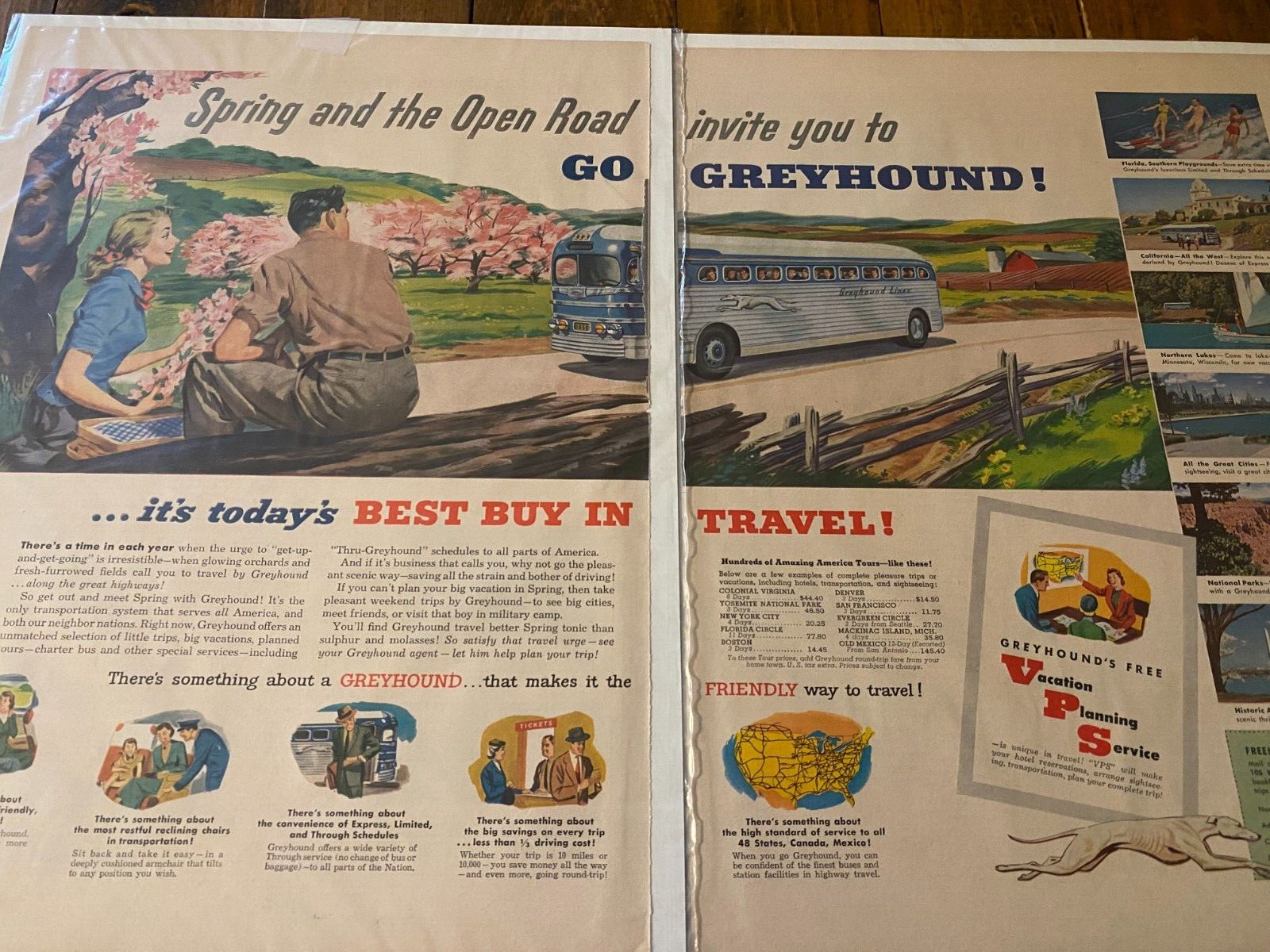 Vintage 1952 Greyhound Bus Spring & The Open Road ad