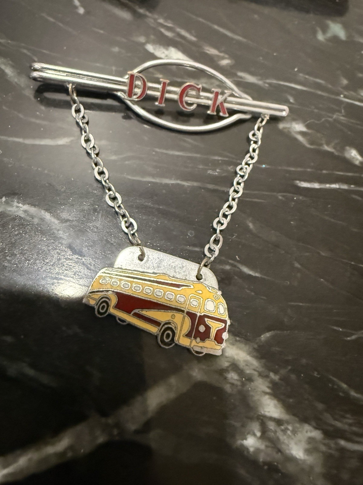 Vintage Coach Trailer Bus Tin Can Collar Bar Pin Menswear