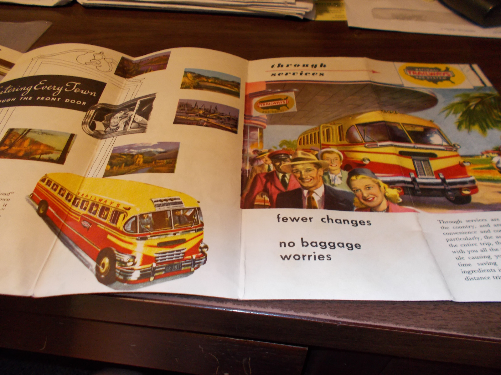 1949 Trailways Bus Lines Colorful Original Travel Brochure / Great Graphics !!
