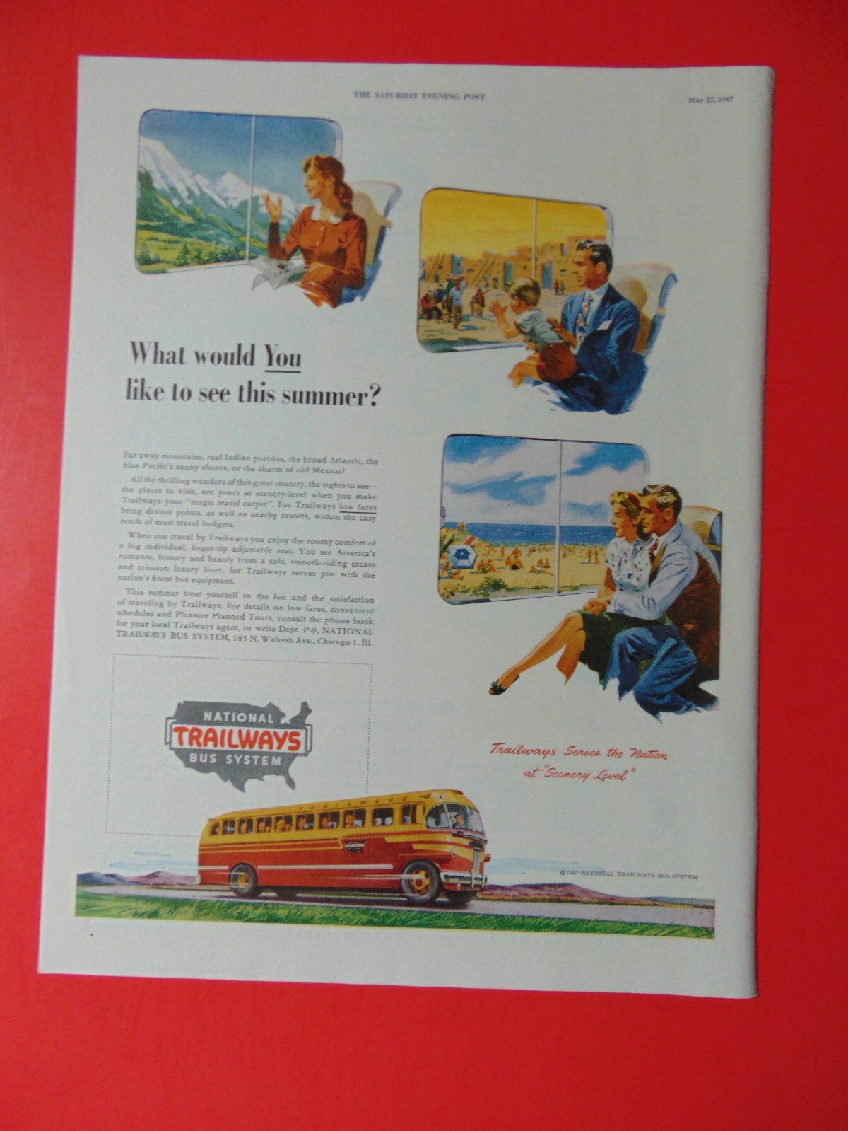 1947 TRAILWAYS National Bus System art print ad