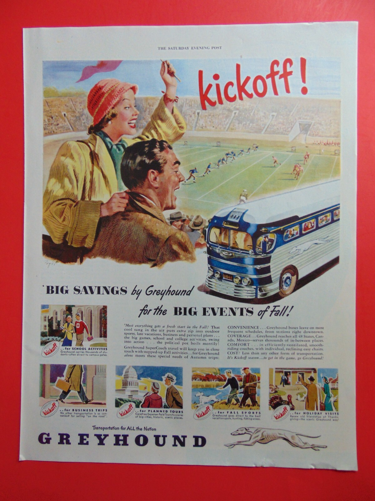 1948 GREYHOUND BUS Big Fall Savings art print ad