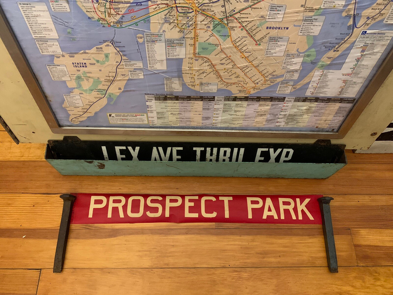 1958 BROOKLYN NY NYC BUS RED VELLUM ROLL SIGN CROSSTOWN DEPOT PROSPECT PARK HTS.
