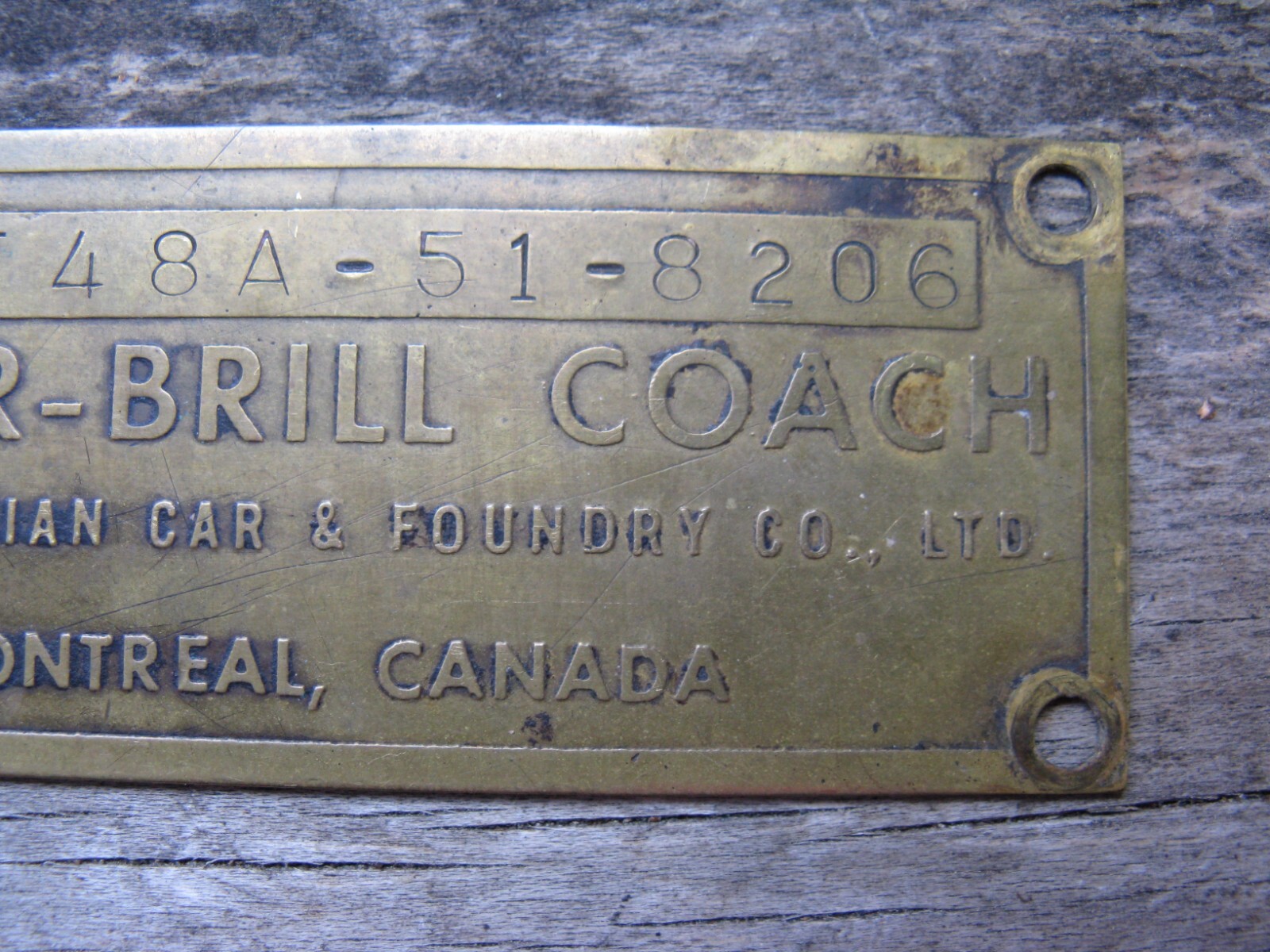 Rare Canadian Car – Brill Coach Brass Manufacturer Plates Montreal Canada 8206