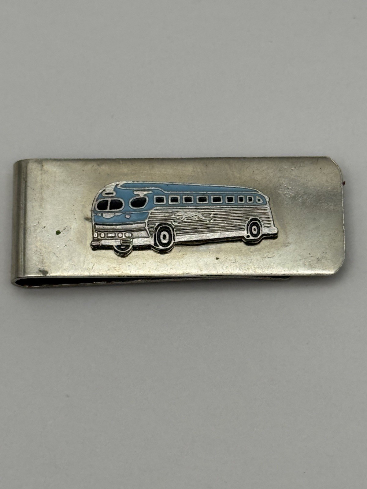 Vintage Greyhound Bus Lines Enameled Metal Money Clip emblem 1940s