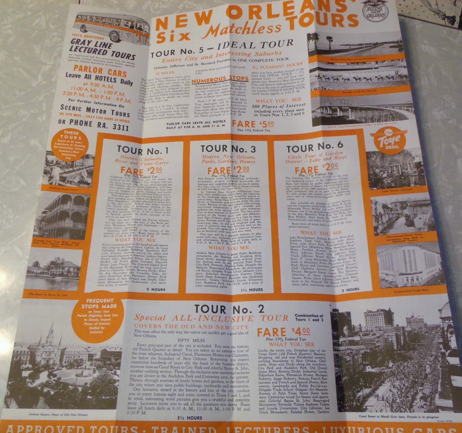 Vintage Old Collectible New Orleans The Gray Lines Bus Tour Brochure Yellow Cabs