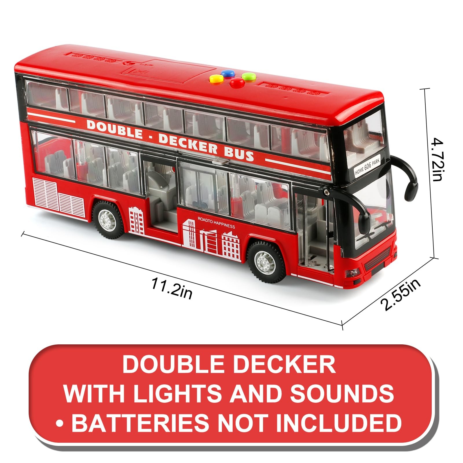 Cdymkf 1128Cm Double Decker Bus Toy Lights Sounds Scale116 Friction Powered Bus