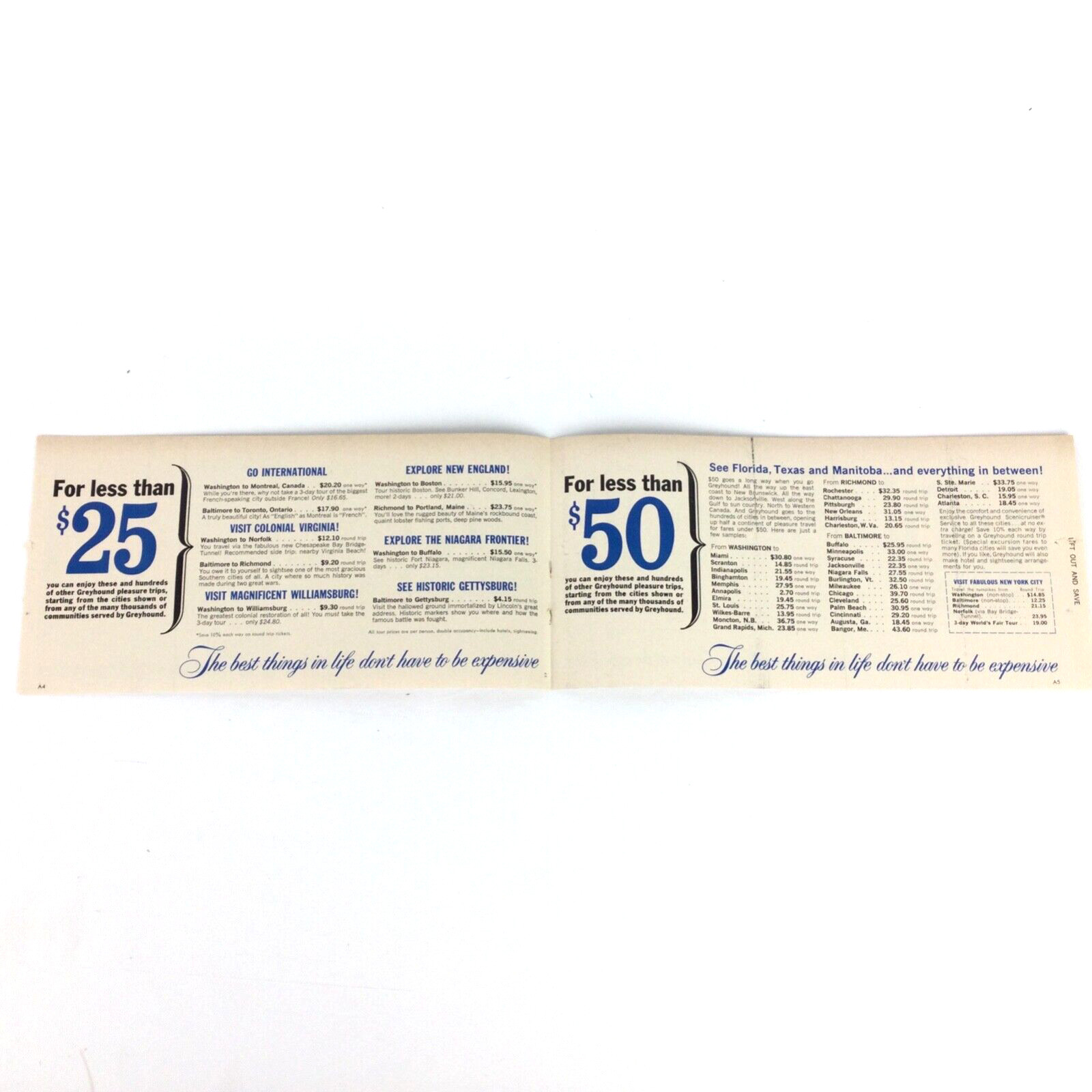Greyhound Bus 1965 PRINT AD 2-PAGE + Ticket Fee Booklet Insert Travel Passenger