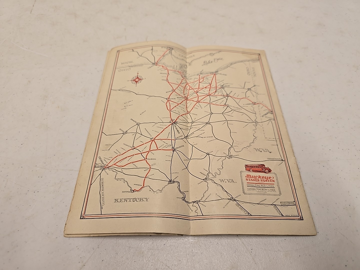 Vintage 1935 Buckeye Stage System Motor Coach Bus Time Table W/ Route Map