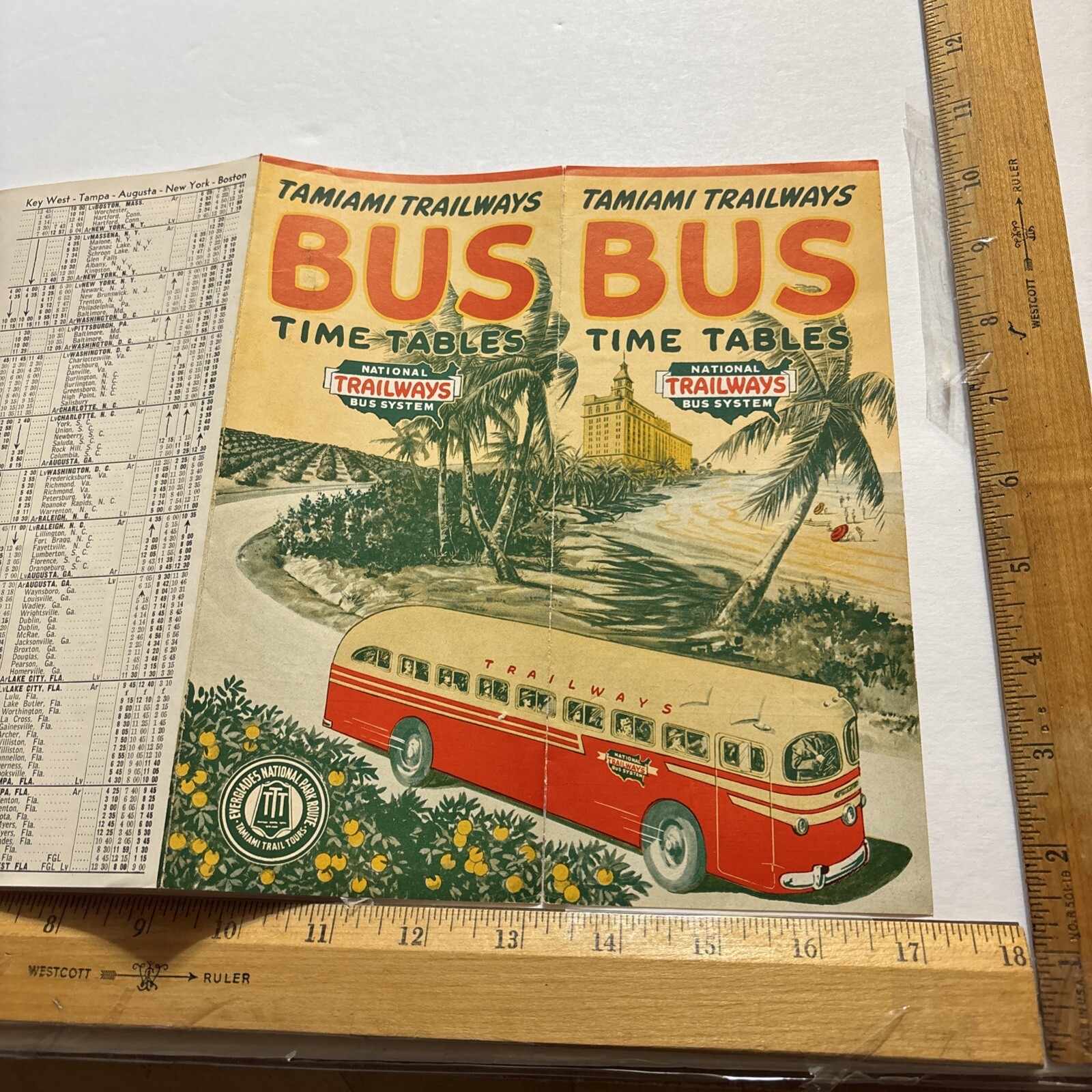 1949 Trailways Bus Lines Time Table Oct.1 1949 Time Table & Drink Card