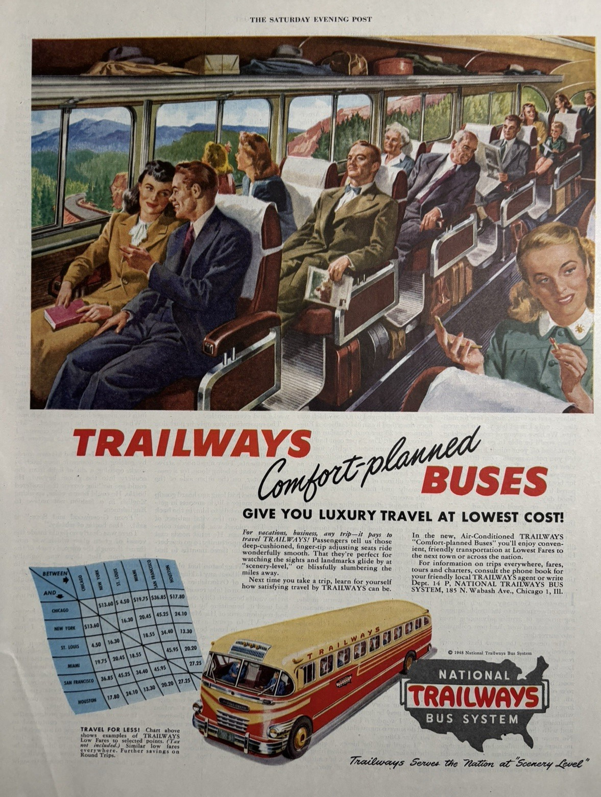 1948 national Trailways Bus System Luxury Travel Comfort Planned VTG Print Ad