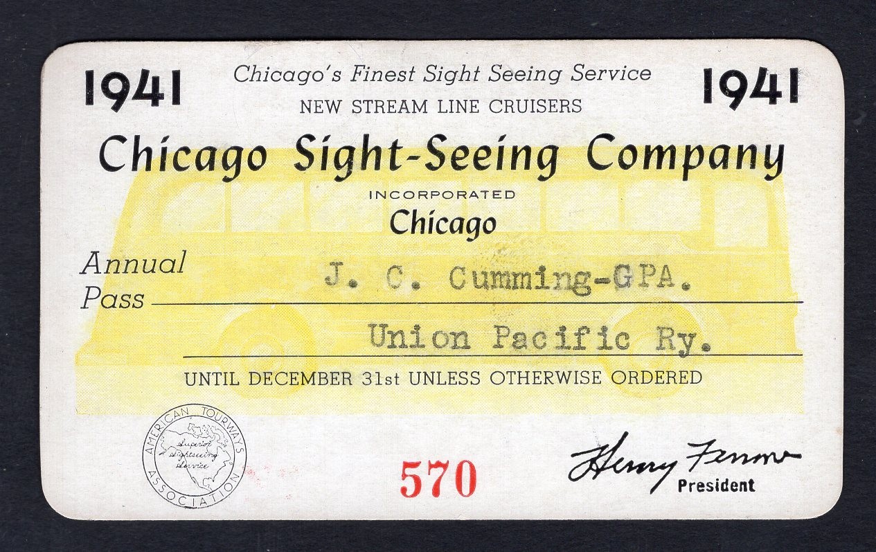 USA Chicago 1941 Sight Seeing Co Annual Pass, Bus Ticket