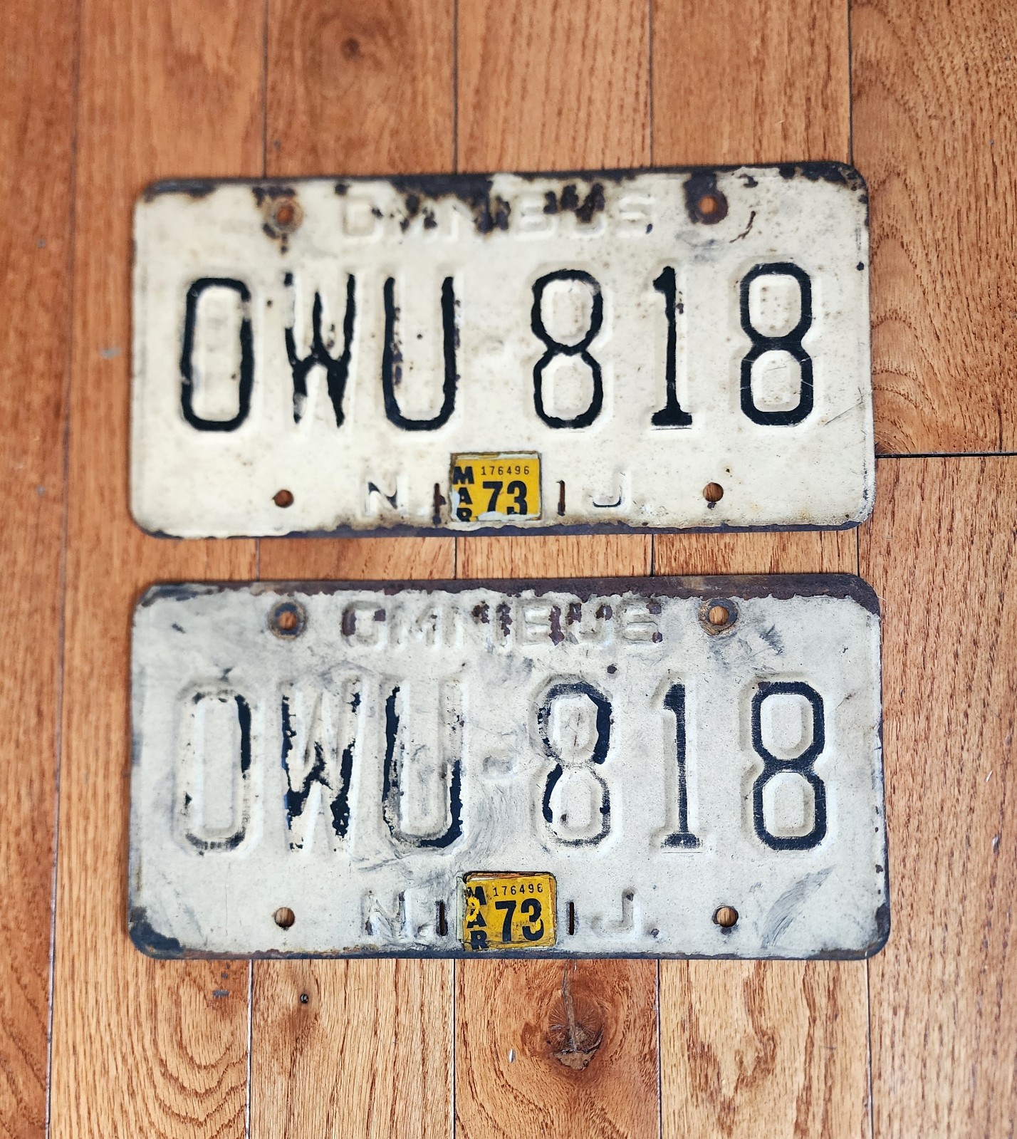 VINTAGE NEW JERSEY OMNIBUS BUS LICENSE PLATE OWU-818 NJ – ONE PAIR