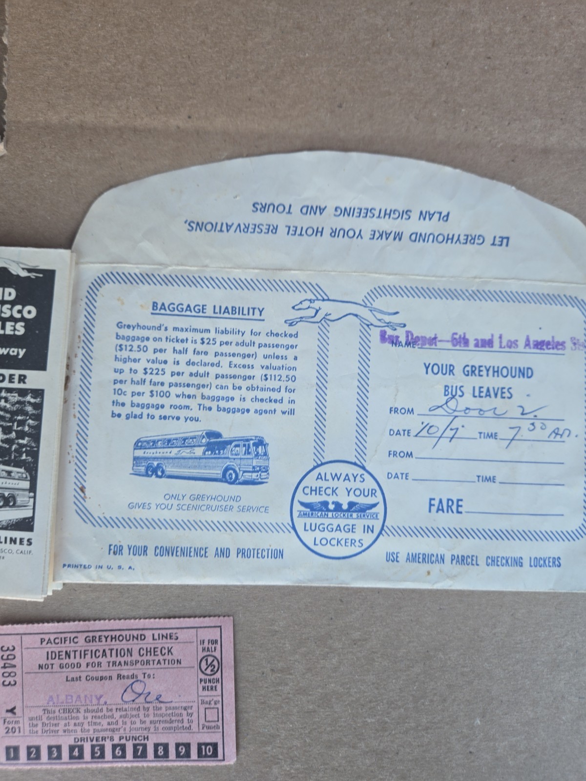 1950s Pacific Greyhound Bus Line Pocket Folder Envelope Identification Check Set