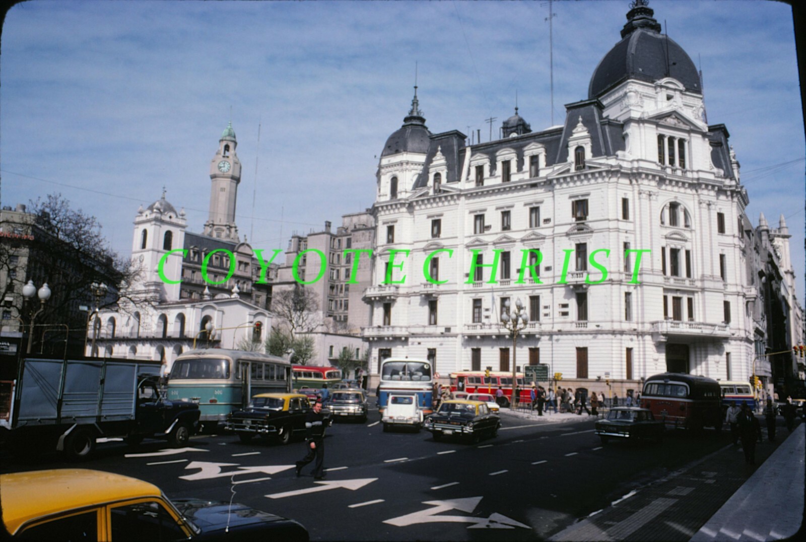 Original Slide BUSY STREET in BUENOS AIRES Argentina BUSES CARS CITY HALL 1977 C