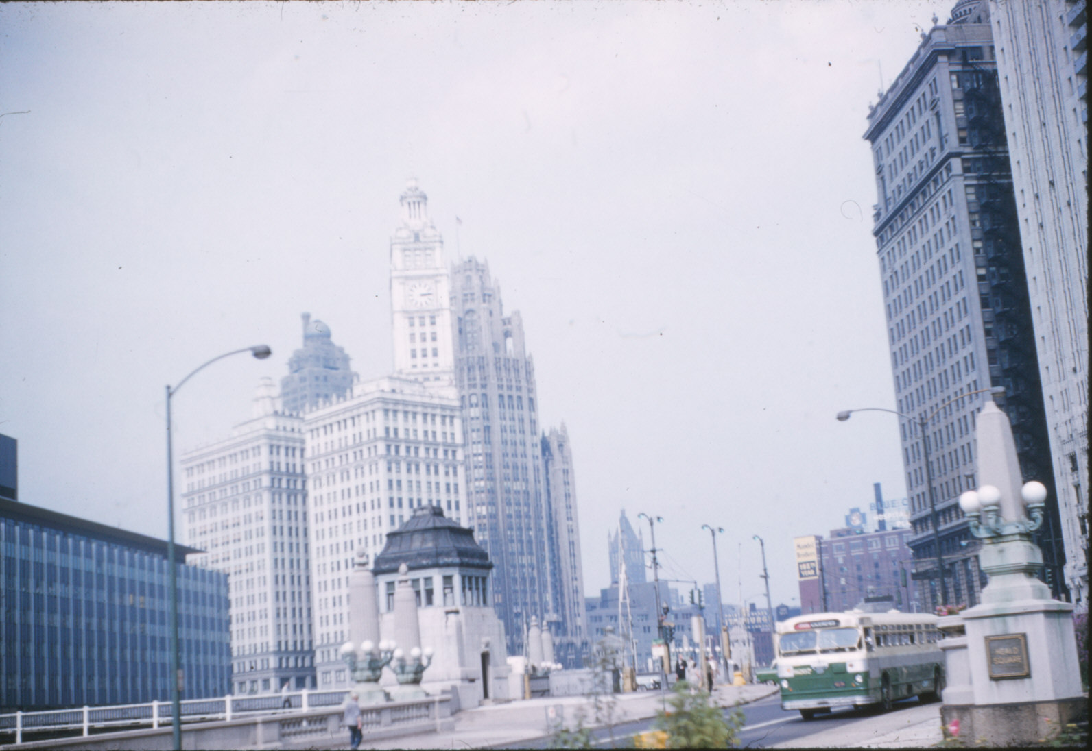 1960 Heald Square Chicago Illinois – CTA Bus – Vintage 35mm Kodachrome Slide