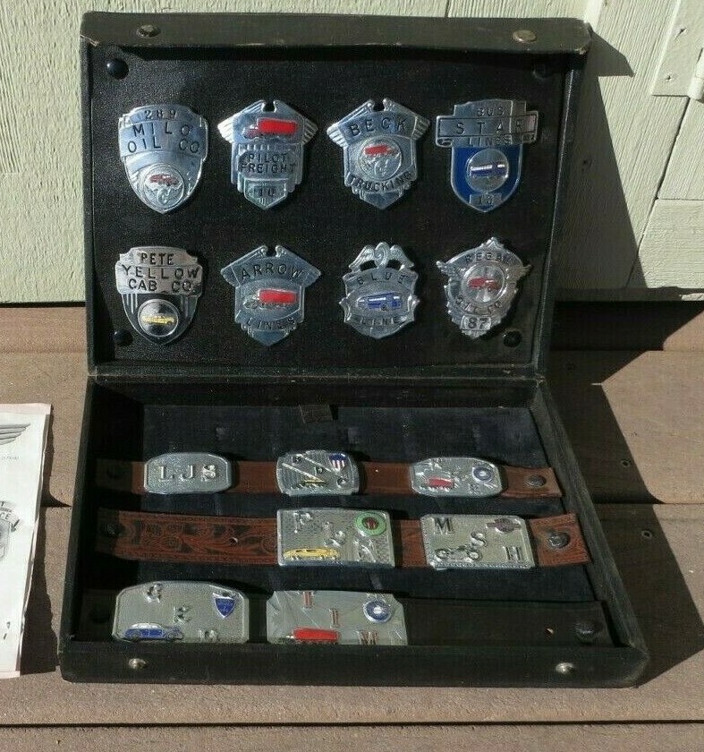 Hook-Fast Badge Company Salesman Sample Case 15 Badges Belt Buckles collection