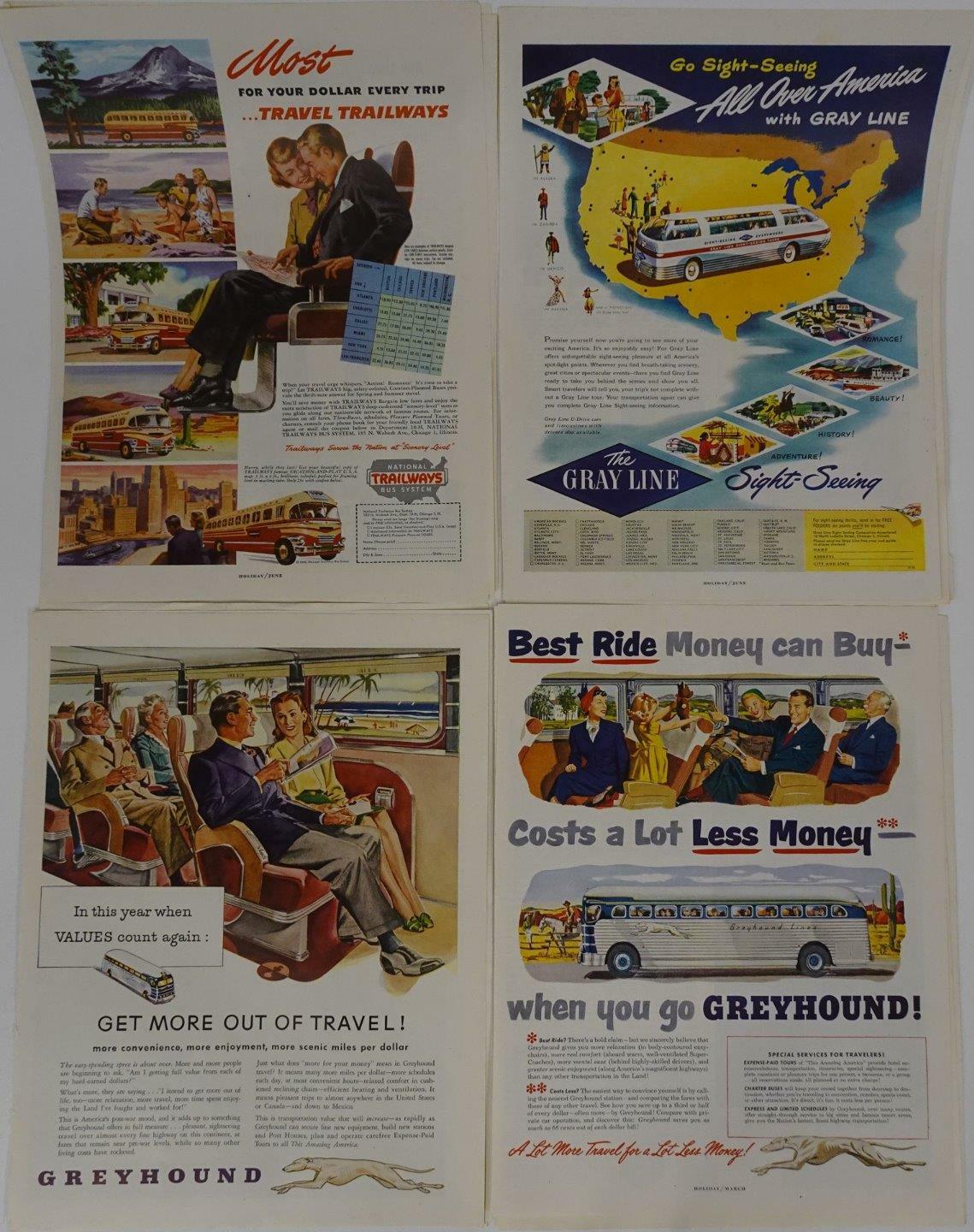 Lot 15 1900s Print Advertising Bus Lines Greyhound Trailways Gray Line Travel