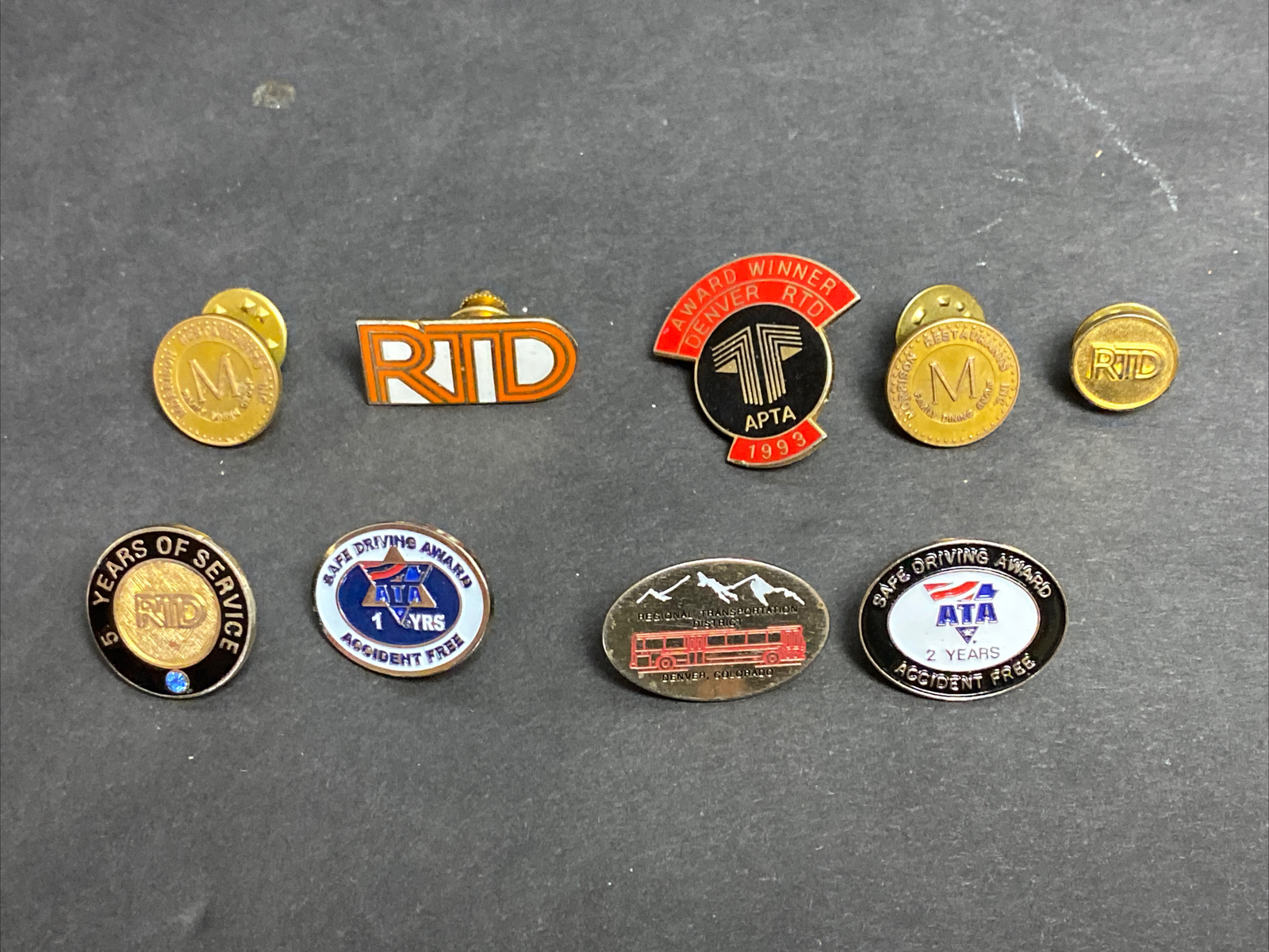 RTD Pin Lot-9 Dever Colorado Ata. (2 Lapel 10k Gold) Transportation History