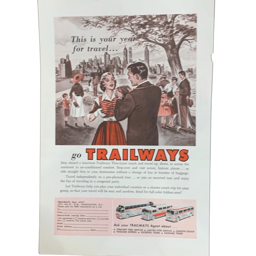 Vintage 1957 Trailways Your Year for Travel Ad Advertisement