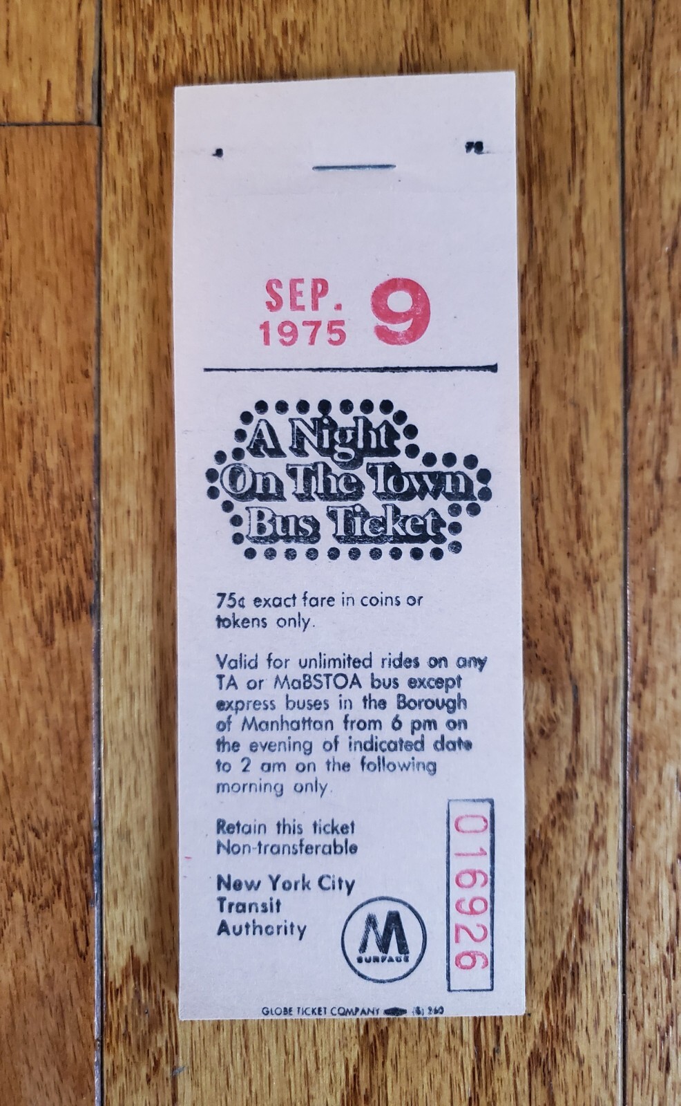 1975 NYCTA MABSTOA A NIGHT ON THE TOWN BUS TICKET BOOK MANHATTAN NY NYC
