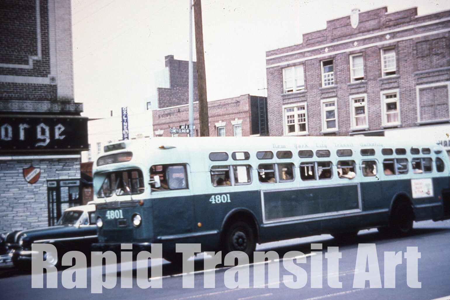 Vintage Duplicate Slide New York City GM Old Look Bus 4801 Coney Island Av Bklyn