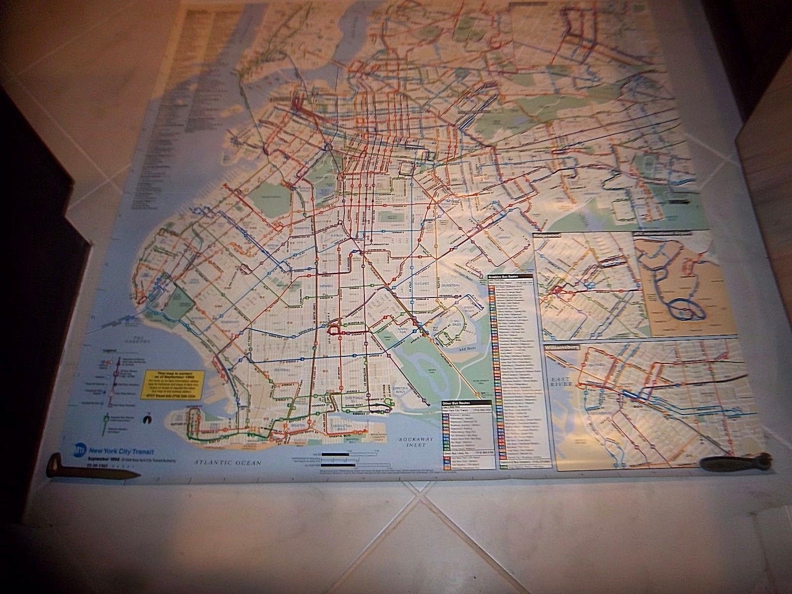 58X46 BROOKLYN NY NYC BUS MAP MTA BROOKLYN ROCKAWAYS WILLIAMSBURG JFK RARE ART