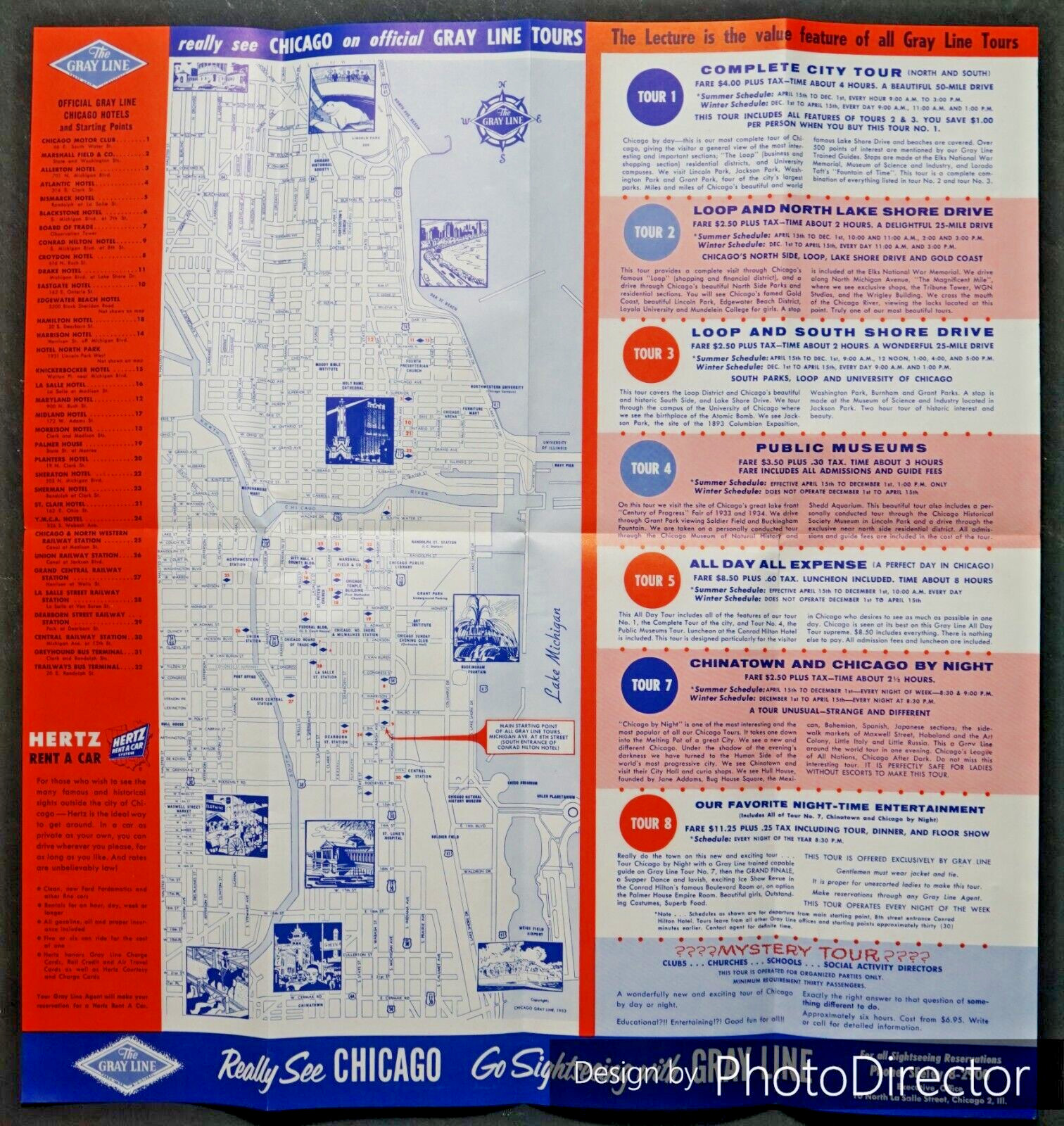 1948 Really See Chicago Gray Line Bus Route Map