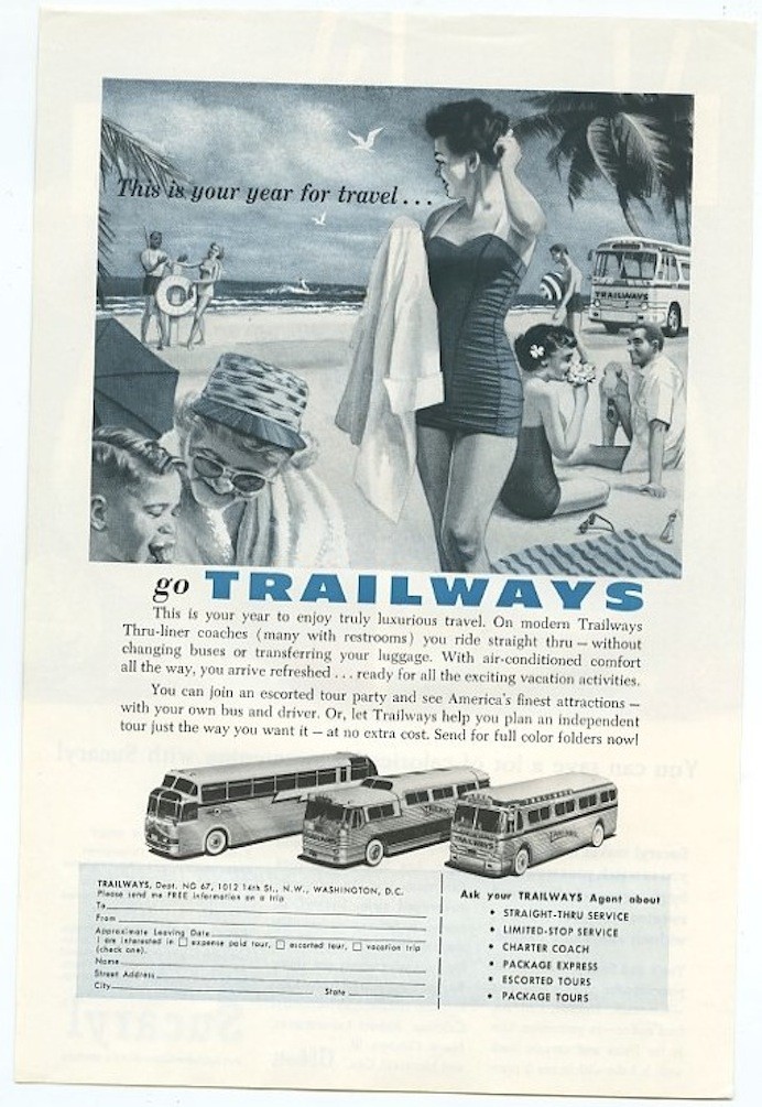 Trailways Truly Luxurious Travel Modern ThruLiner Coaches 1957 Vintage Ad