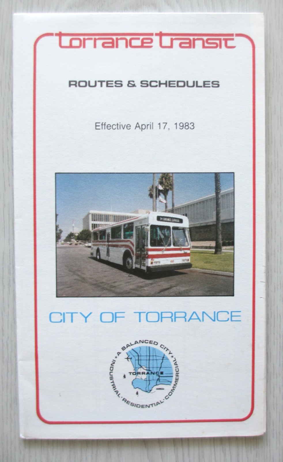 Vintage 1983 Torrance Transit Bus Route Map Schedule Los Angeles Suburbs CA