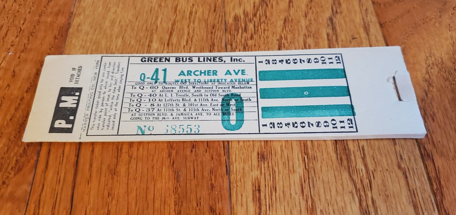 GREEN BUS LINES INC TRANSFER TICKET BOOK Q-41 ARCHER AVE QUEENS NY GREEN