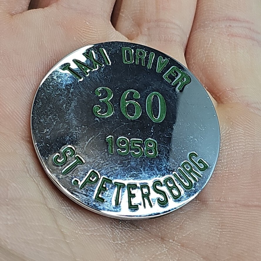 1958 St Petersburg Florida Taxi Driver CDL Chauffeur Employee ID Badge Pin