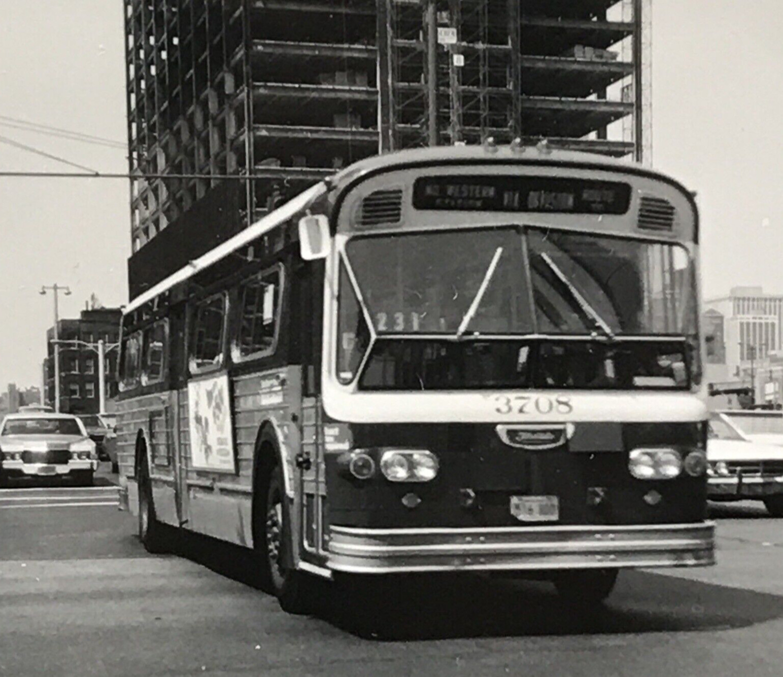 Chicago Transit Authority Bus CTA #3708 No Western Station B&W Photograph