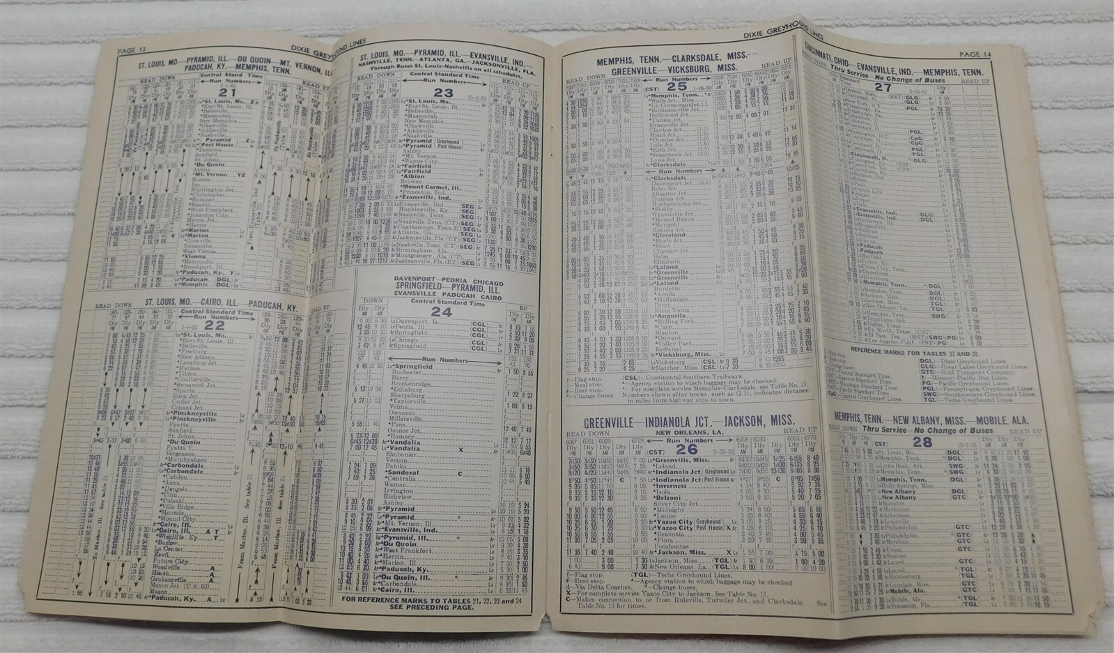 1952 Dixie Greyhound Bus Time Table Mid Atlantic Locations See Photos