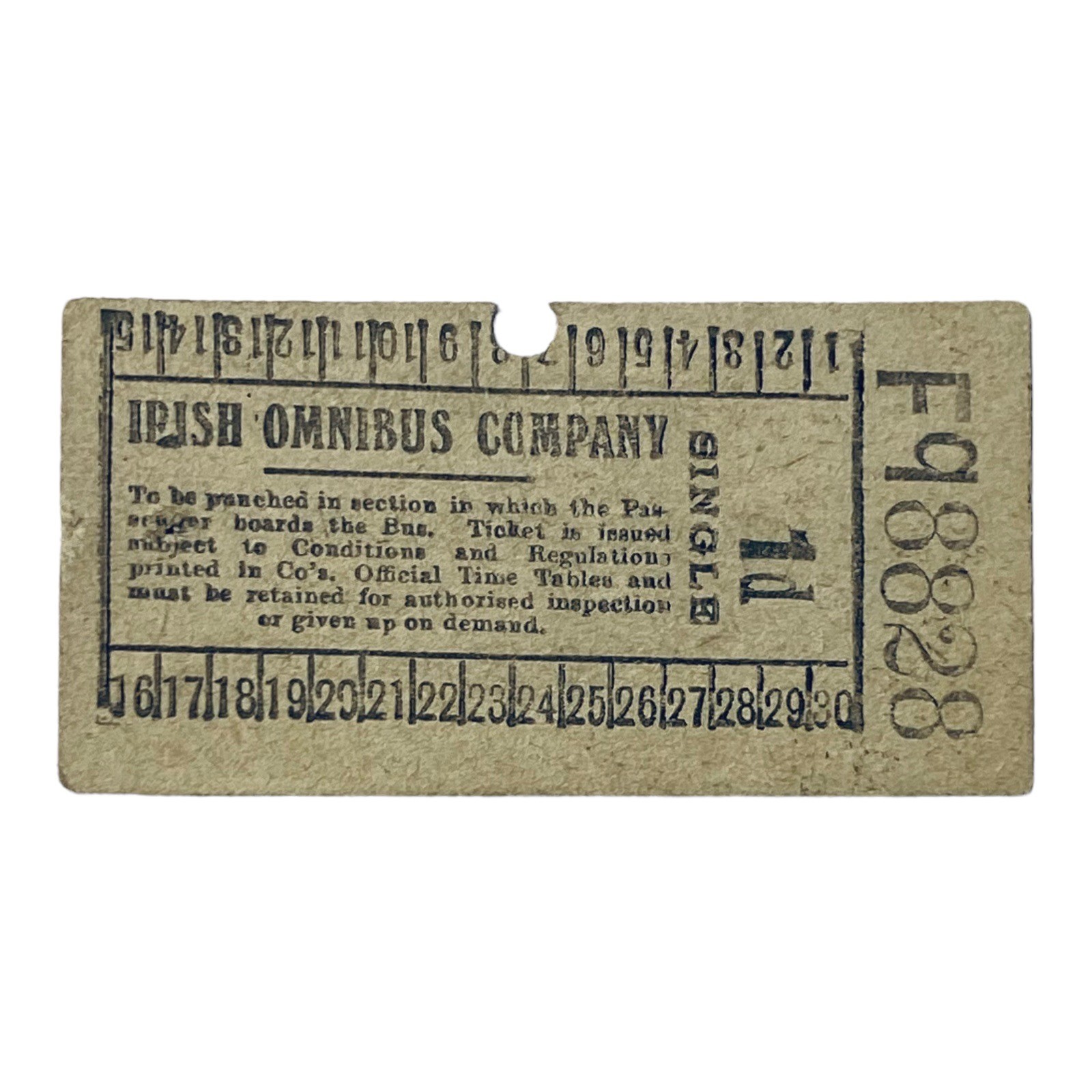 Irish Omnibus Company Vintage Punch Ticket