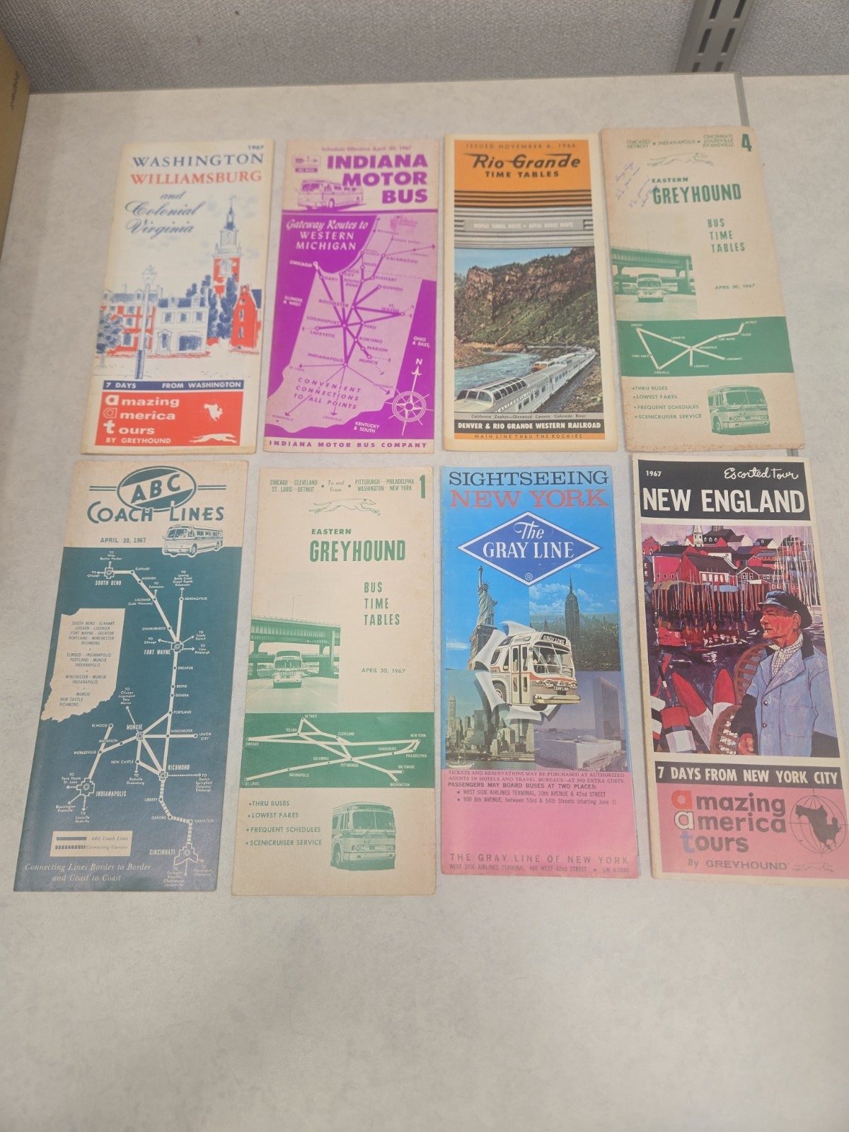 Lot Of 8 Vintage 1960s Greyhound Shedules Coach Lines Gray Line.