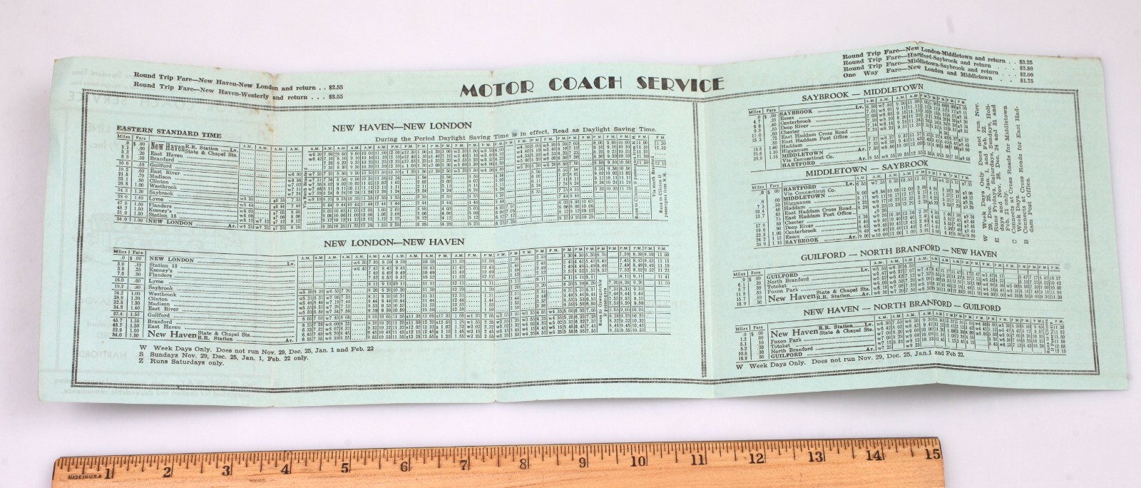 Vintage 1934 New Haven & Shore Line Railway Motor Coach Service Timetable